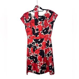 Talbots Red and Black Pure Silk Floral Midi Dress Size 4